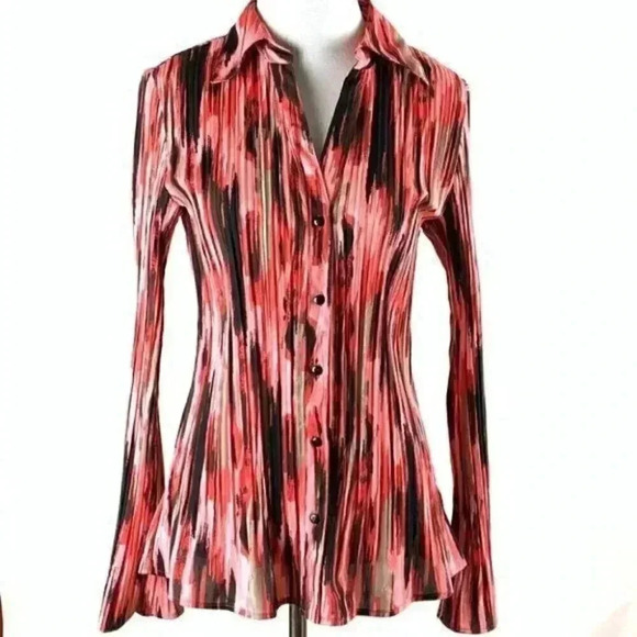 Apt 9 top M striped button down scrunched career - Picture 2 of 9